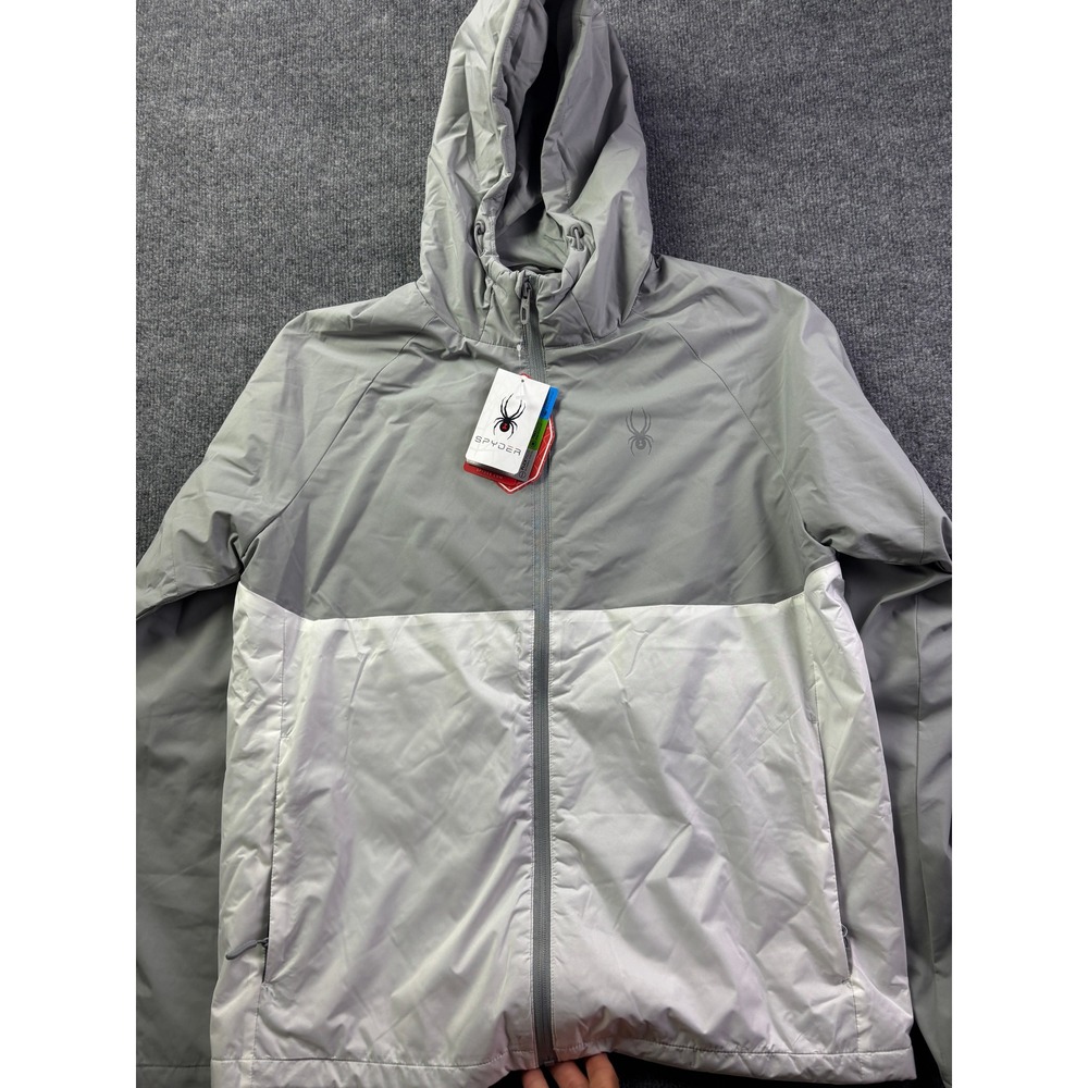 Spyder Hooded Jacket Mens Size M Pewter Gray White HydroWeb Windbreaker NWT